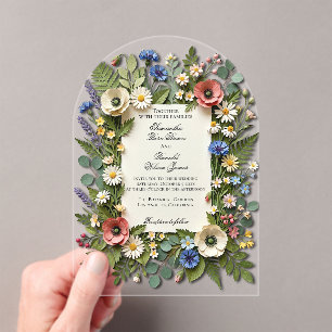 Elegant Wildflower Garden Acrylic Wedding Invitations