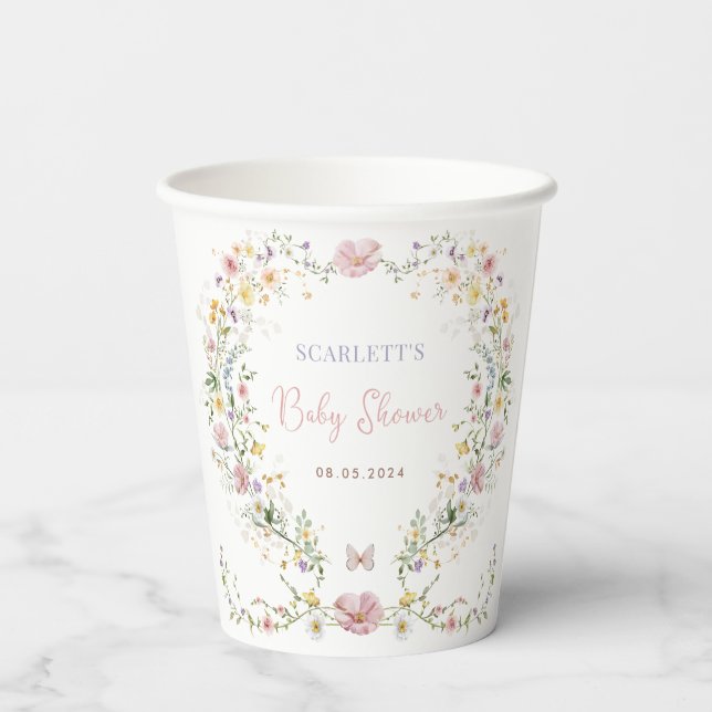 Elegant Wildflower Garden Baby Shower Favours Paper Cups (Back)