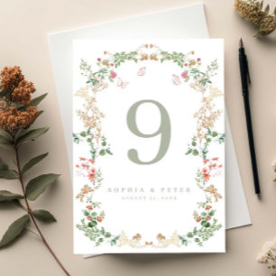 Elegant Wildflower Garden Floral Table Number
