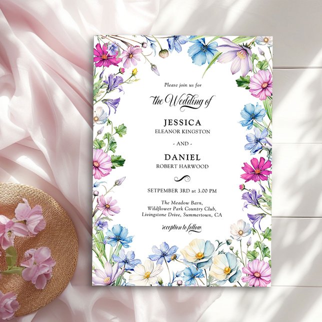 Elegant Wildflower Garden Floral Wedding Invitation (Wildflower Garden Wedding Invitation by Darling & May)