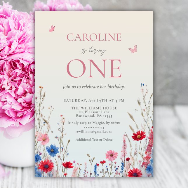 Elegant Wildflower Girl 1st Birthday Invitation (Creator Uploaded)