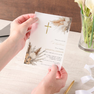 Elegant Wildflower Girl Baptism  Vellum Invitations