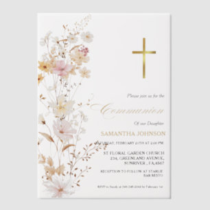 Elegant Wildflower Girl First  Holy Communion  Vellum Invitations