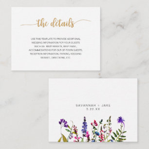 Elegant Wildflower Gold wedding info details card