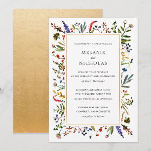 Elegant Wildflower + Gold Wedding invitation