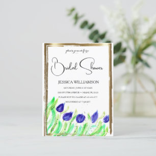 Elegant Wildflower golden Bridal Shower Invitation Postcard