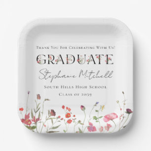 Elegant Wildflower Graduation Paper Plate