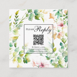 Elegant wildflower greenery RSVP QR code Enclosure Card