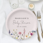 Elegant Wildflower Meadow Blush Pink Baby Shower Paper Plate<br><div class="desc">Elegant floral baby shower paper plates featuring a bottom border of watercolor wildflowers and foliage in shades of pink, yellow, purple, blue, and green on a blush pink background. Personalize the wildflower baby shower paper plates with the mom-to-be's name and the date. The personalized wildflower paper plates are perfect for...</div>