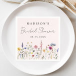 Elegant Wildflower Meadow Blush Pink Bridal Shower Napkin<br><div class="desc">Elegant floral bridal shower napkins featuring a bottom border of watercolor wildflowers and foliage in shades of pink, yellow, purple, blue, and green on a blush pink background. Personalize the wildflower bridal shower napkins with the bride-to-be's name and the date. The personalized wildflower napkins are perfect for spring and summer...</div>