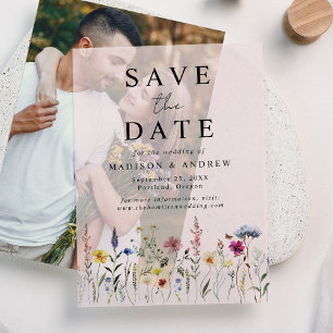 Elegant Wildflower Meadow Blush Pink Save the Date Vellum Invitations