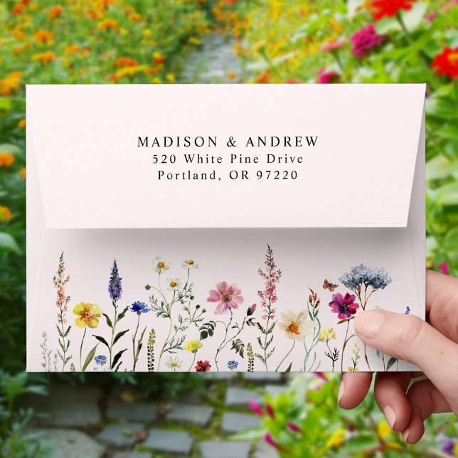 Elegant Wildflower Meadow Blush Pink Wedding Envelope (Creator Uploaded)