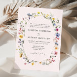 Elegant Wildflower Meadow Blush Pink Wedding Invitation<br><div class="desc">Elegant floral wedding invitations featuring your wedding details surrounded by an oval frame of watercolor wildflowers and foliage in shades of pink, yellow, purple, blue, and green with a blush pink background. The invites reverse to display a bouquet of colourful wildflowers and greenery. The rustic wildflower wedding invitations are perfect...</div>