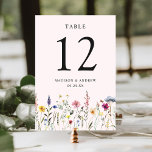 Elegant Wildflower Meadow Blush Pink Wedding Table Number<br><div class="desc">Elegant floral wedding table number cards featuring watercolor wildflowers and foliage in shades of pink, yellow, purple, blue, and green bordering the bottom of the design on a blush pink background. The design repeats on the back. The rustic wildflower wedding table cards are perfect for spring and summer weddings. To...</div>