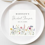 Elegant Wildflower Meadow Bridal Shower Napkin<br><div class="desc">Elegant floral bridal shower napkins featuring a bottom border of watercolor wildflowers and foliage in shades of pink, yellow, purple, blue, and green on a white background. Personalize the wildflower bridal shower napkins with the bride-to-be's name and the date. The personalized wildflower napkins are perfect for spring and summer bridal...</div>