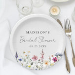 Elegant Wildflower Meadow Bridal Shower Paper Plate<br><div class="desc">Elegant floral bridal shower paper plates featuring a bottom border of watercolor wildflowers and foliage in shades of pink, yellow, purple, blue, and green on a white background. Personalize the wildflower bridal shower paper plates with the bride-to-be's name and the date. The personalized wildflower paper plates are perfect for spring...</div>