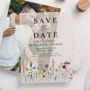 Elegant Wildflower Meadow Cream Save the Date Vellum Invitations