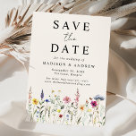 Elegant Wildflower Meadow Cream Wedding Save The Date<br><div class="desc">Announce your special day in style with our Elegant Wildflower Meadow wedding save the date card, a stunning blend of nature's beauty and timeless elegance. Delicately adorned with watercolor wildflowers and lush foliage in enchanting shades of pink, yellow, purple, blue, and green on a cream background, this design captures the...</div>