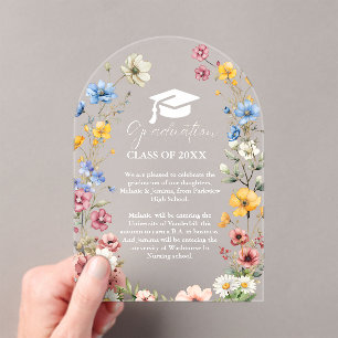 Elegant Wildflower Meadow Garden Twin Graduation Acrylic Invitations