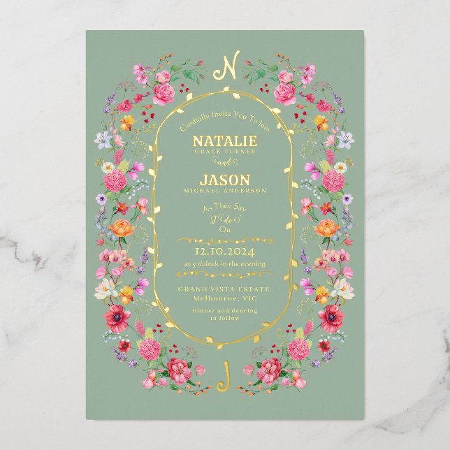Elegant Wildflower Meadow Spring Garden Wedding (Front)