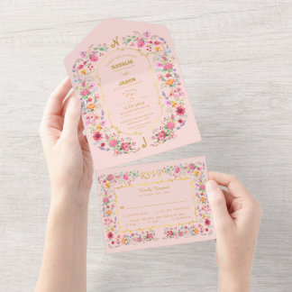 Elegant Wildflower Meadow Spring Garden Wedding All In One Invitation