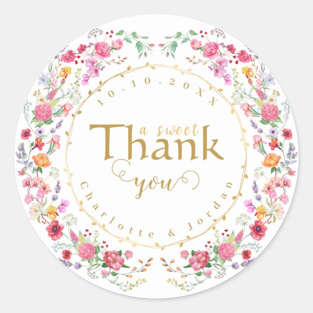 Elegant Wildflower Meadow Spring Garden Wedding Classic Round Sticker (Front)