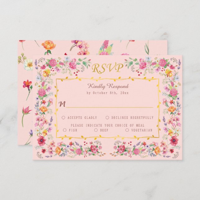 Elegant Wildflower Meadow Spring Garden Wedding RSVP Card (Front/Back)