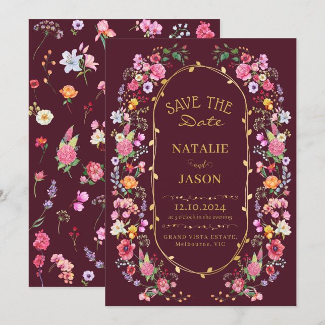 Elegant Wildflower Meadow Spring Garden Wedding Save The Date (Front/Back)