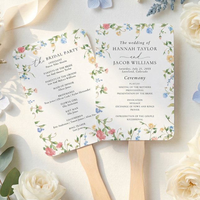 Elegant Wildflower Meadow Wedding Program Hand Fan (Creator Uploaded)