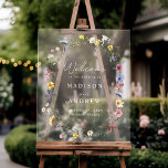 Elegant Wildflower Meadow Wedding Welcome Acrylic Sign<br><div class="desc">Welcome guests to your spring or summer wedding in style with this Elegant Wildflower Meadow acrylic wedding welcome sign. The acrylic sign features your names, wedding date, and location surrounded by an oval frame of watercolor wildflowers and foliage in shades of pink, yellow, purple, blue, and green. This wildflower wedding...</div>
