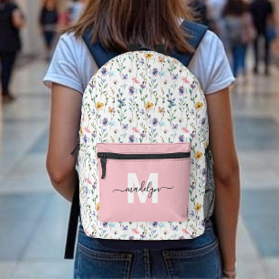 Elegant Wildflower Monogram Printed Backpack