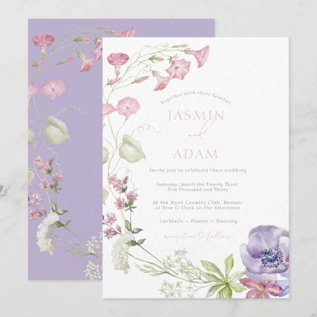 Elegant Wildflower Monogram Wedding Invitation (Front/Back)