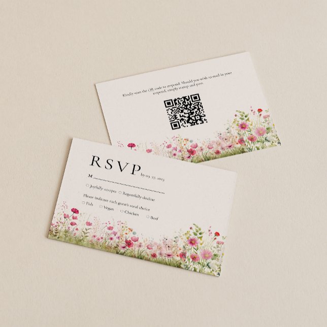 Elegant Wildflower Online Rsvp QR Code Wedding Enclosure Card (Creator Uploaded)