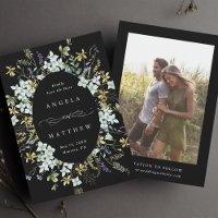 Elegant Wildflower Oval Frame Wedding Photo Black