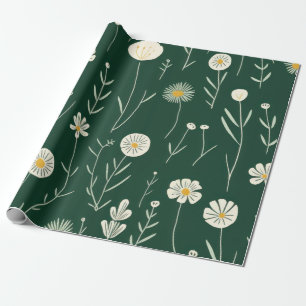 Elegant Wildflower Pattern on Dark Green  Wrapping Paper