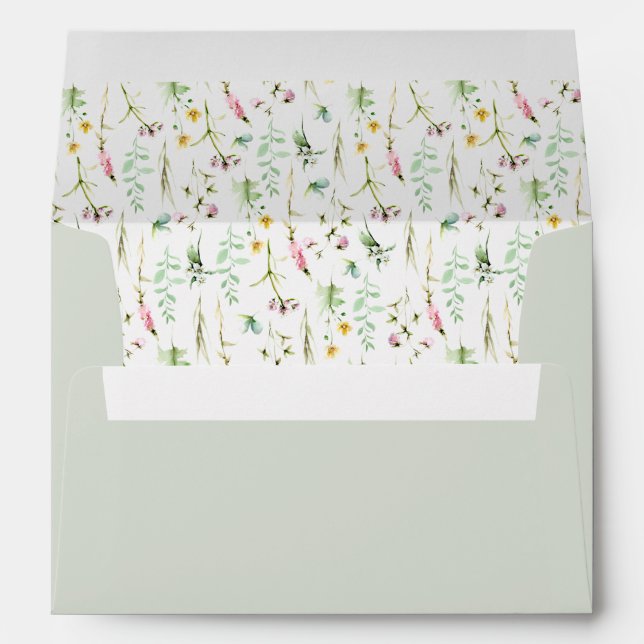 Elegant Wildflower Pattern Return Address Sage Envelope (Back (Bottom))