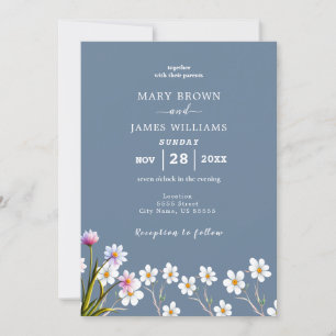 Elegant Wildflower Periwinkle Wedding Invitation