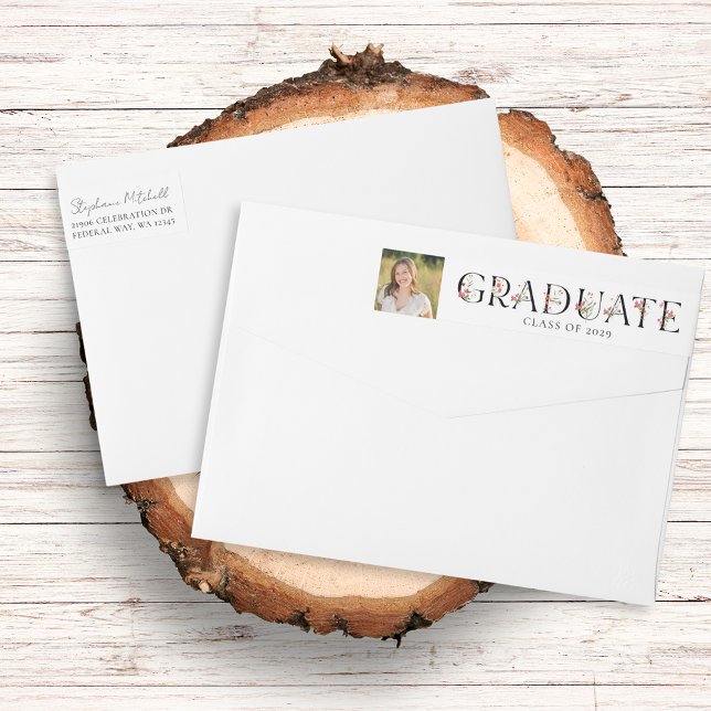 Elegant Wildflower Photo Graduation Return Address Wrap Around Label (Elegant Wildflower Photo Graduation Return Address Wrap Around Label)