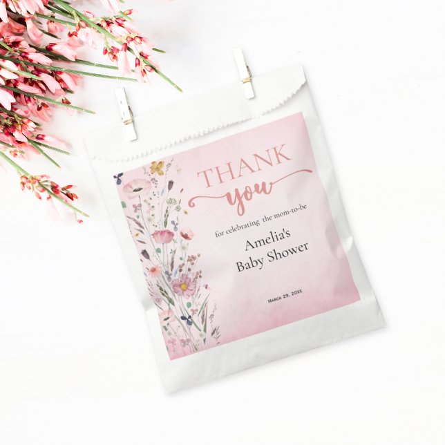 Elegant Wildflower Pink Baby Shower Favour Bag (Creator Uploaded)