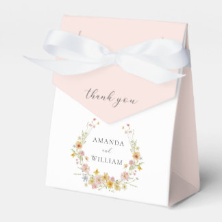 Elegant Wildflower Pink Bow Wedding Favor Box