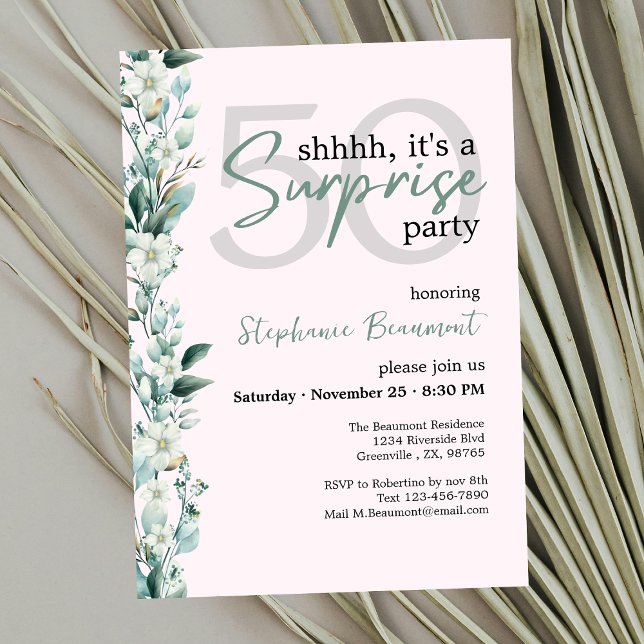 Elegant Wildflower Pink Surprise 50th Birthday  Invitation (Creator Uploaded)