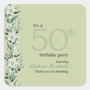 Elegant Wildflower Pink Surprise 50th Birthday  Square Sticker