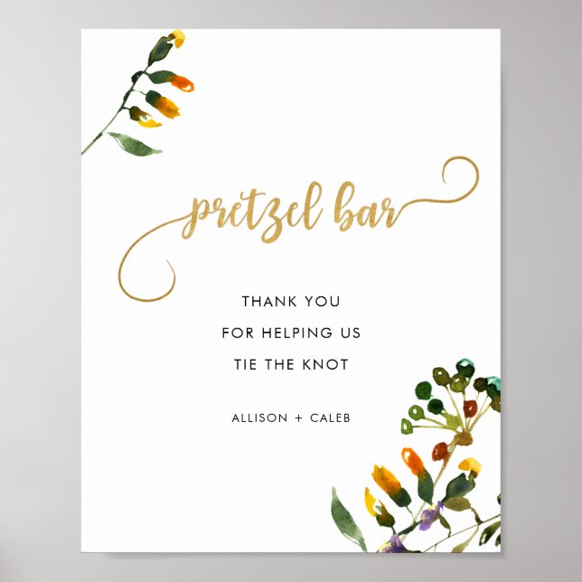 Elegant Wildflower pretzel bar wedding sign (Front)
