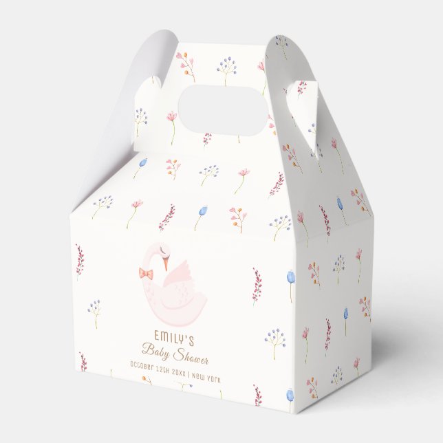 Elegant Wildflower Princess Swan Girl Baby Shower  Favor Box (Front Side)