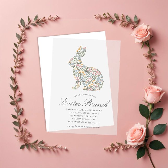 Elegant Wildflower Rabbit Easter Brunch Vellum Invitations (Creator Uploaded)