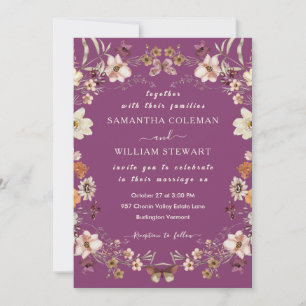 Elegant Wildflower Rustic Berry Purple Wedding Invitation