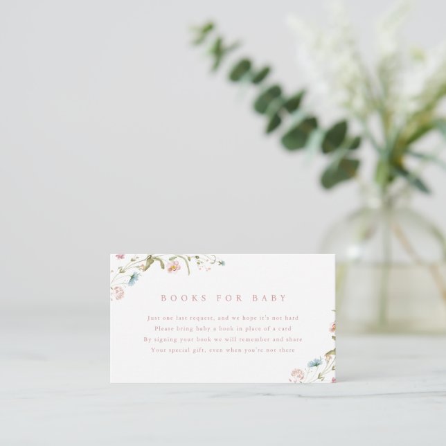 Elegant Wildflower Rustic Boho Books For Baby Enclosure Card (Standing Front)