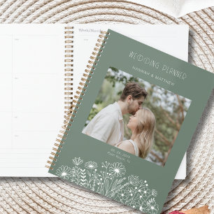 Elegant Wildflower Sage Green Boho Photo Wedding  Planner