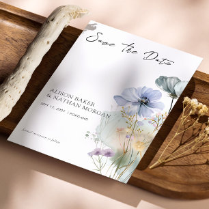 Elegant Wildflower Save the Date Card Watercolor