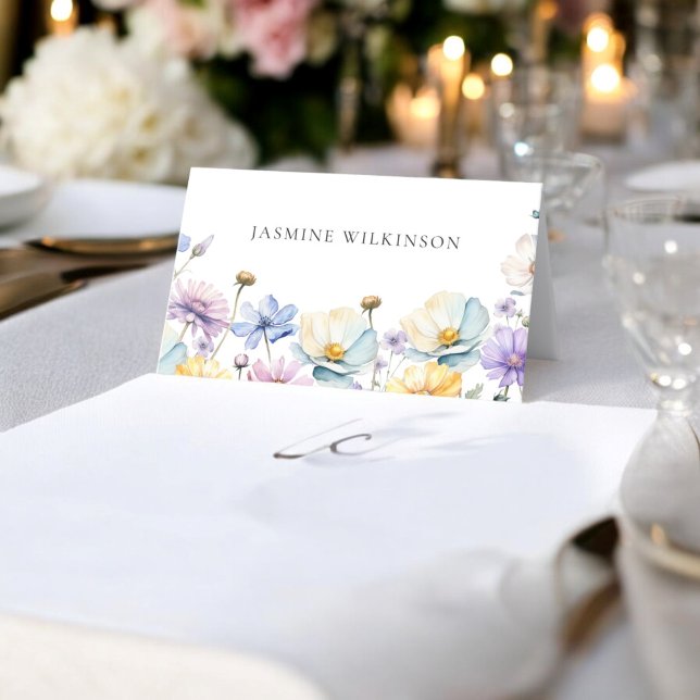 Elegant  Wildflower simple wedding Place Card (modern elegant wedding table place card with beautiful wildflowers)